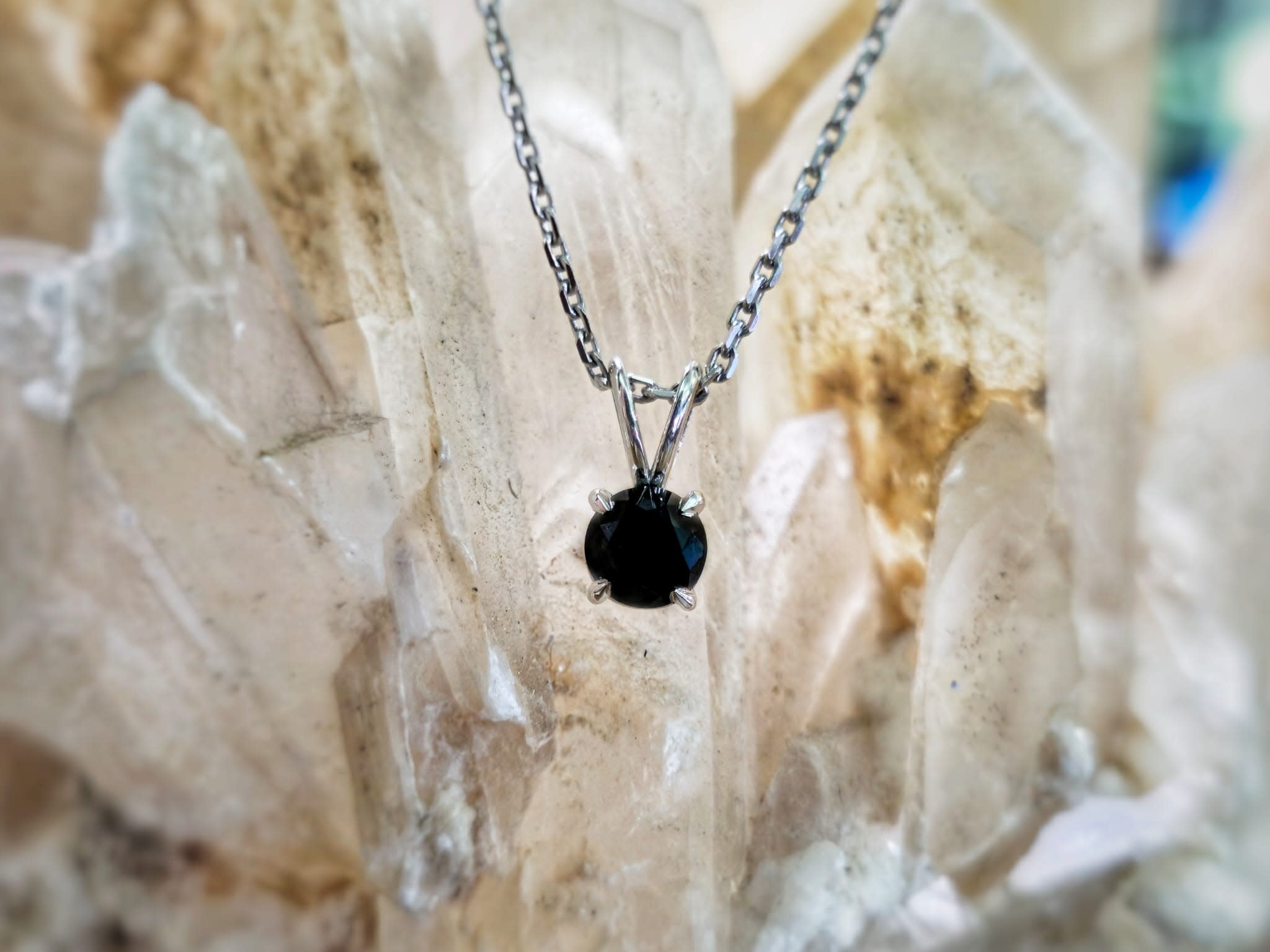 14KW Solitaire Black Diamond Pendant 1CT