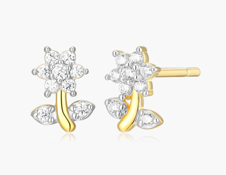 Monte Luna .925 Flower Stud Earrings  14k Yellow Gold Plated with Lab Diamonds