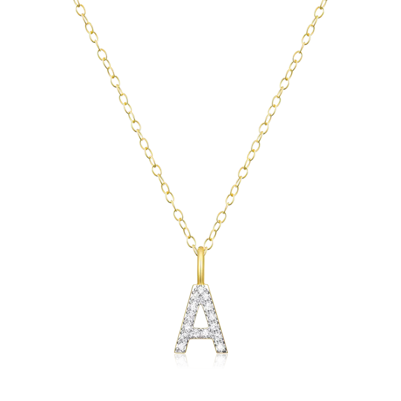 Monte Luna "A" Initial Pendant Necklace in 14K Yellow Gold Plated Sterling Silver with Lab Diamonds