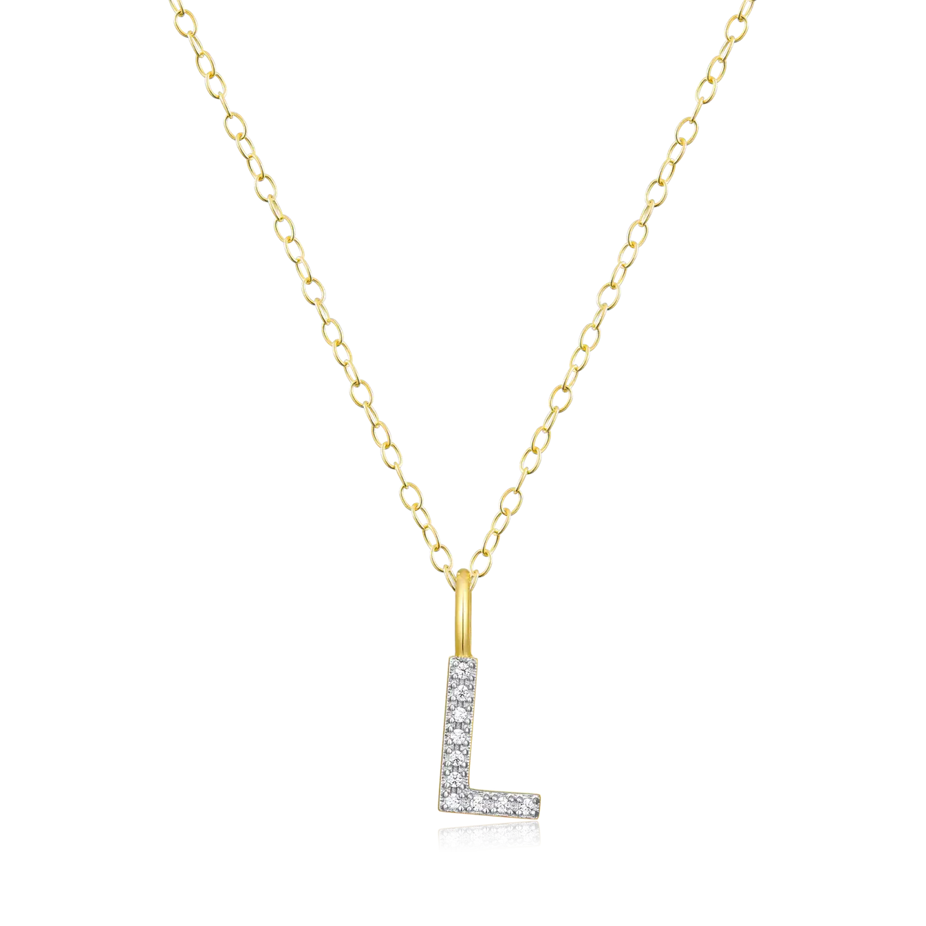 Monte Luna "L" Initial Pendant Necklace in 14K Yellow Gold Plated Sterling Silver with Lab Diamonds