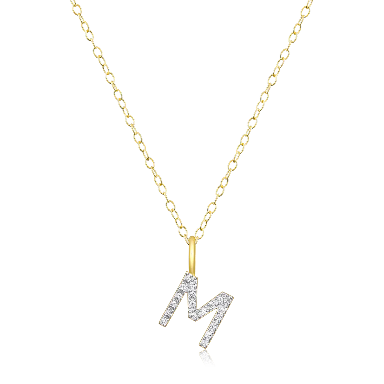 Monte Luna "M" Initial Pendant Necklace in 14K Yellow Gold Plated Sterling Silver with Lab Diamonds