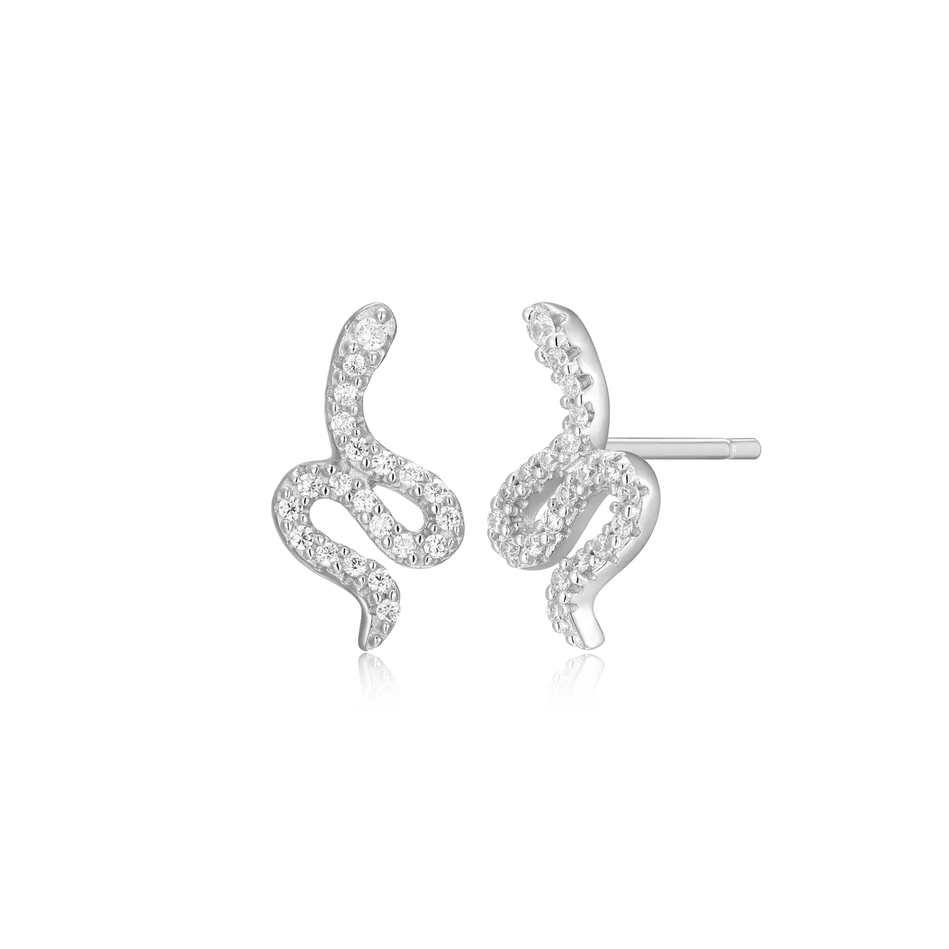 Monte Luna Snake Stud Earrings in Rhodium Plated Sterling Silver with Lab Diamonds