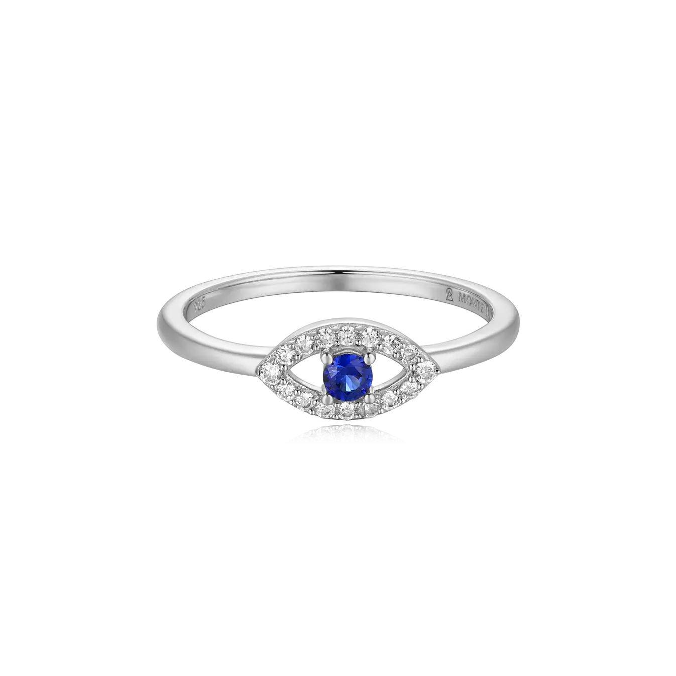 Monte Luna Evil Eye Statement Ring in Rhodium-Plated Sterling Silver with Lab Diamonds & Lab Created Sapphire