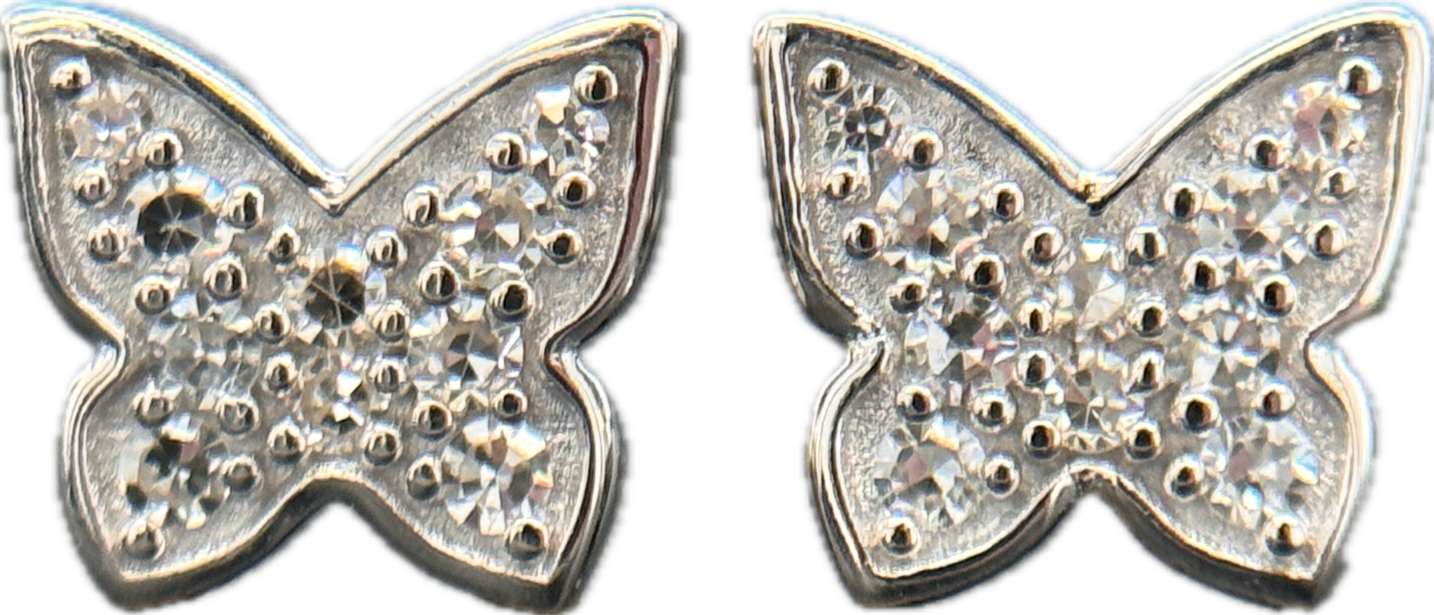 Monte Luna Rhodium Plated Sterling Silver Butterfly Studs with Lab Diamonds