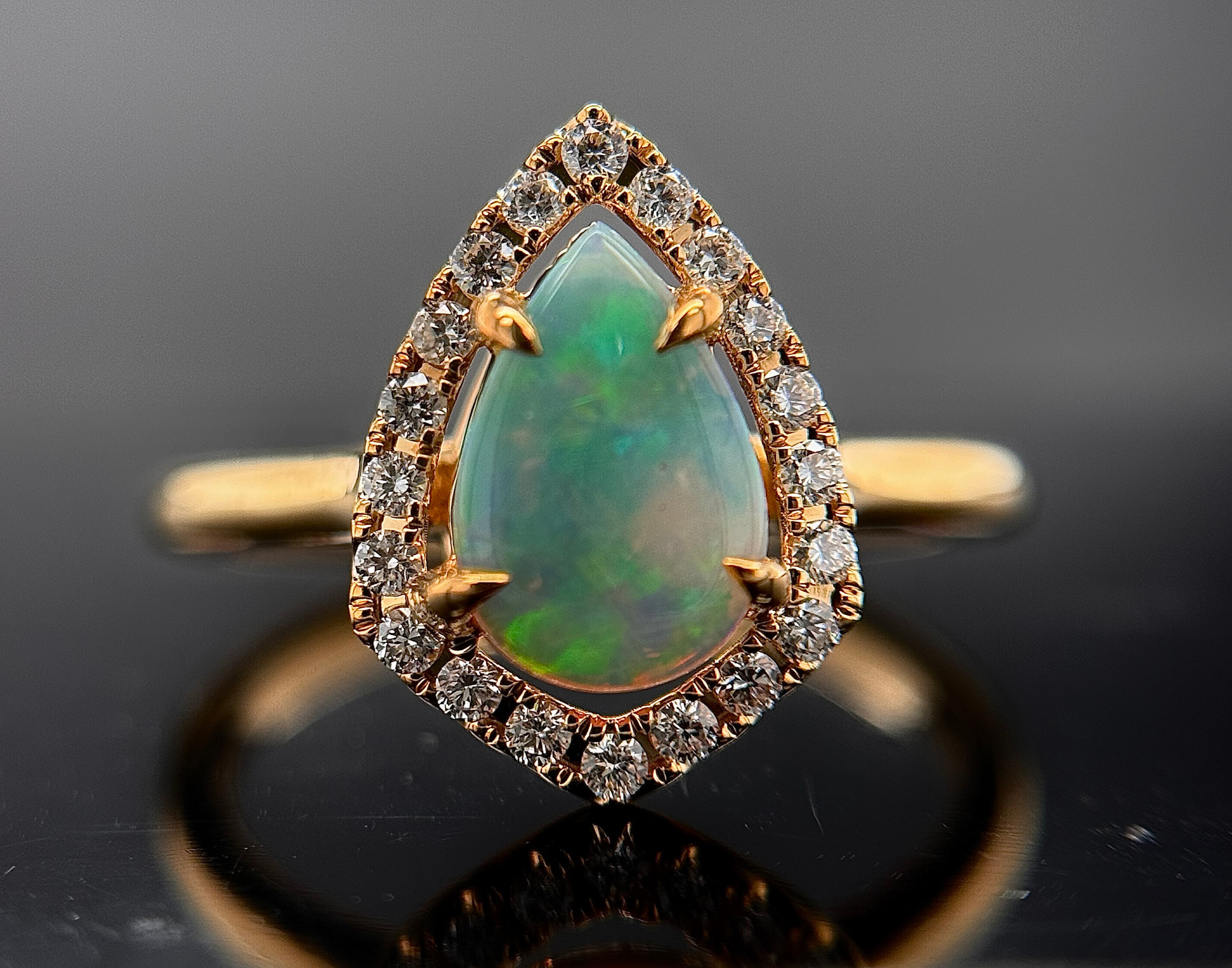 14KY Australian Opal Halo Ring  .68CT/.19tw