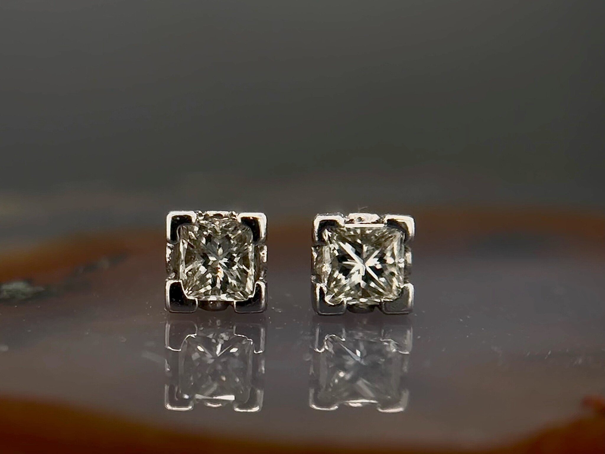 14KW .20CT Natural Princess Cut Diamond Studs