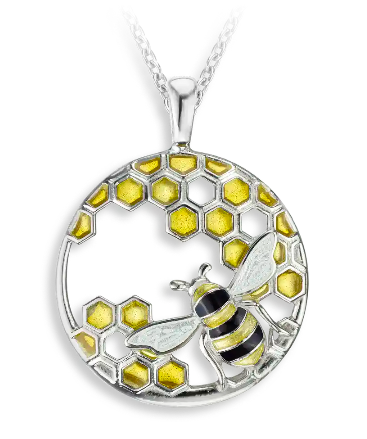 .925 Yellow Honeycomb And Bee Necklace