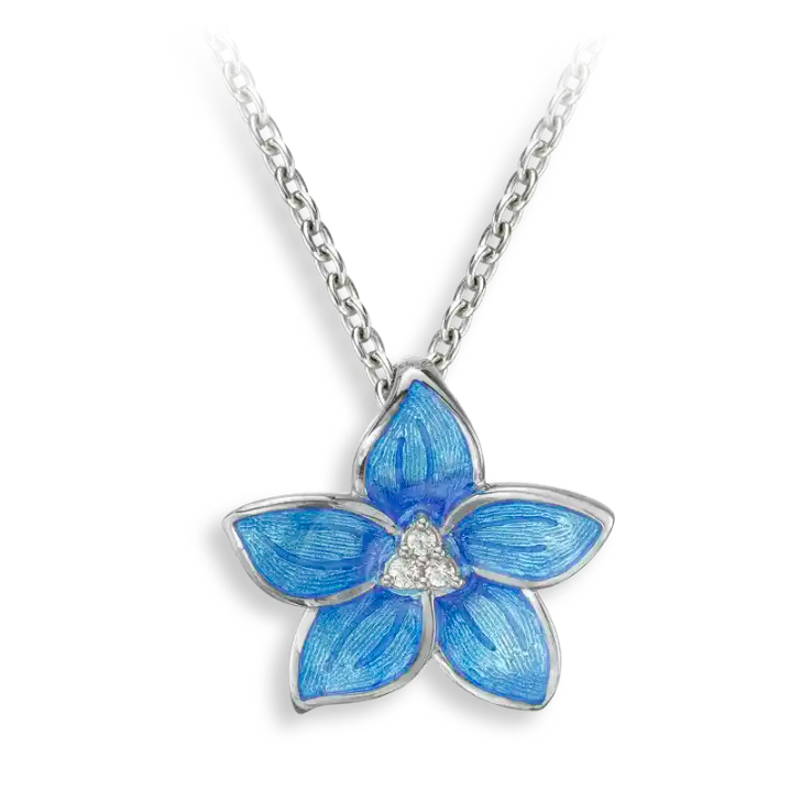 .925 Blue Flower Necklace-White Sapphires