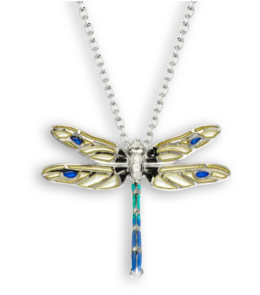 .925 Yellow Plique-A-Jour Dragonfly Necklace White Sapphire