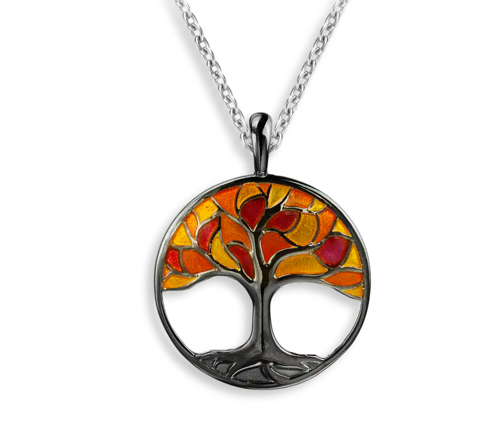 .925 Red Tree Of Life Black Rhodium Plated Necklace