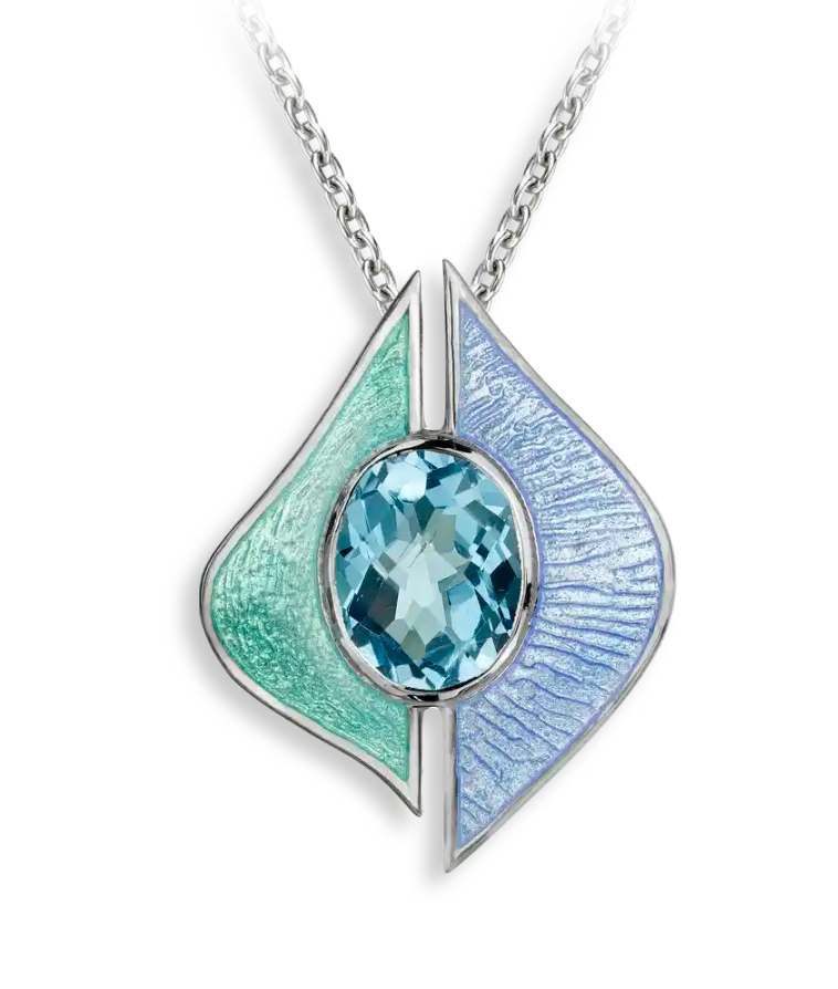 .925 Green Modern Necklace-Swiss Blue Topaz