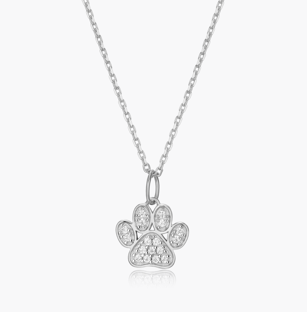 Paw Print Pendant Necklace in Rhodium-Plated Sterling Silver