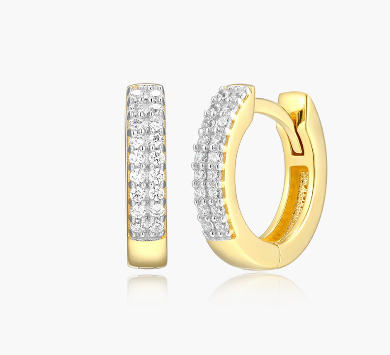 Double Row Hoop Earrings in 14K Yellow Gold-Plated Sterling Silver .20CTW