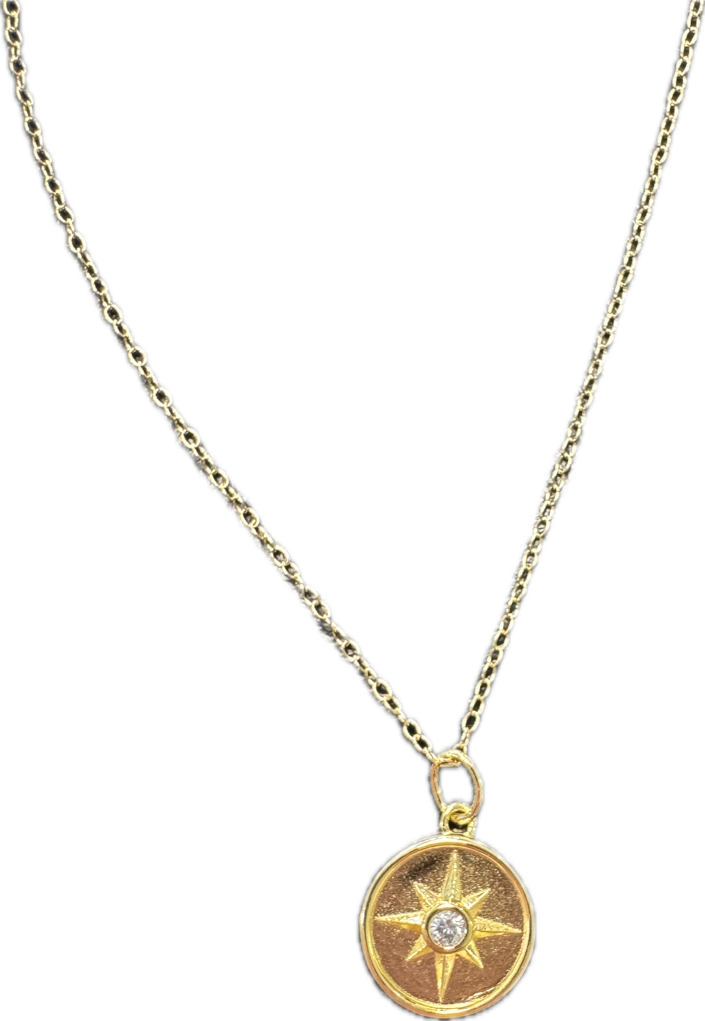 Yellow Gold Plated Compass Pendant with Lab Grown Diamond