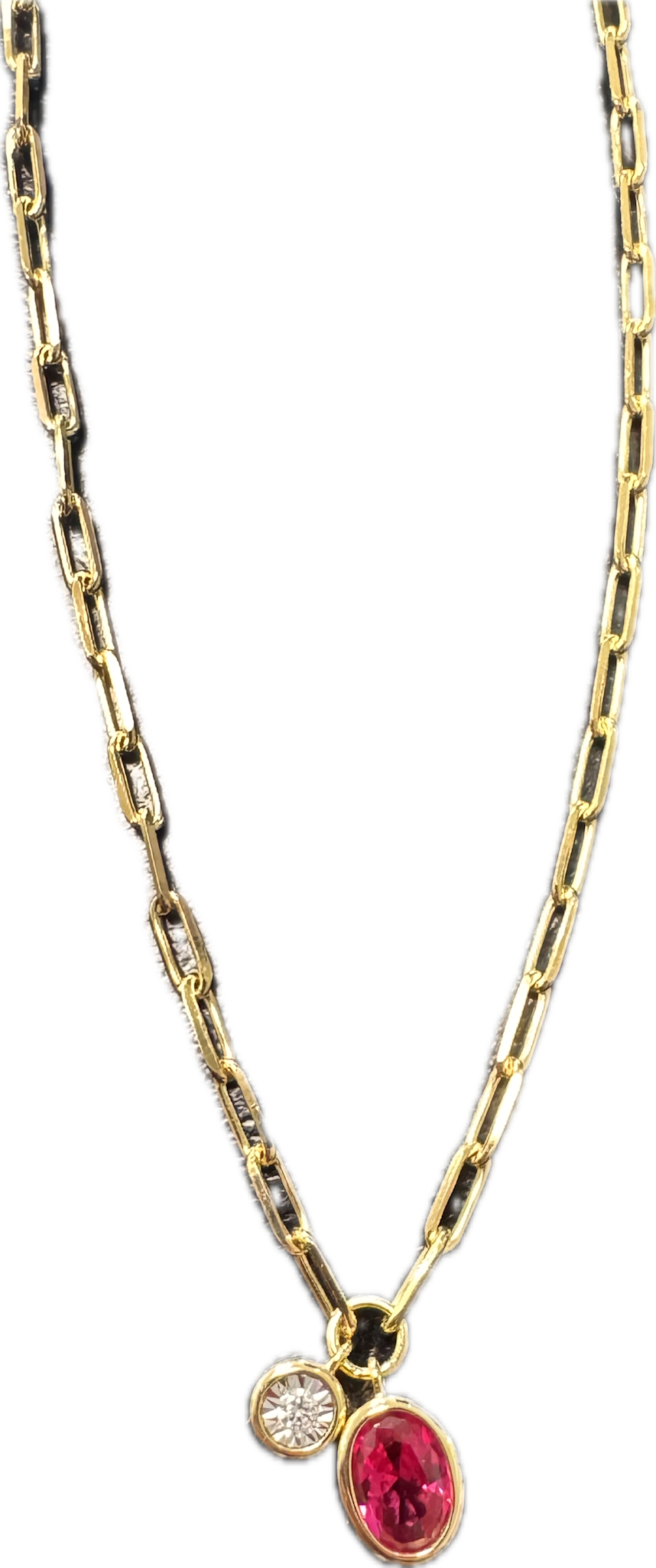 Yellow Gold Plated Created Ruby & LG Diamond Pendant