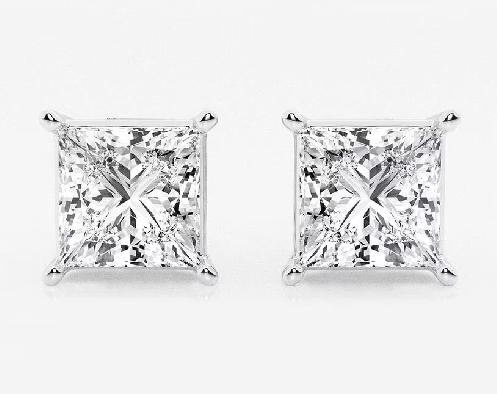 14KW 2.16CTW F VVS2 Princess Cut LG studs