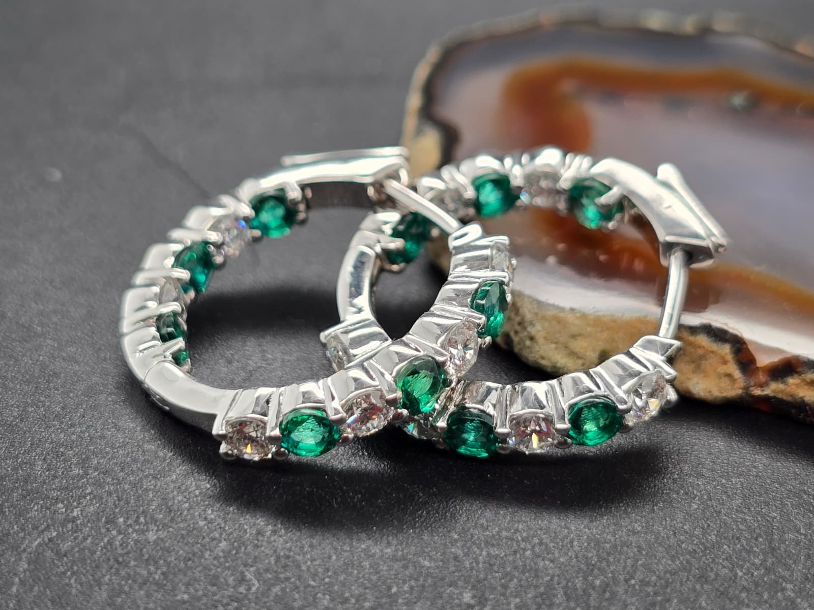 .925 LG Dia and Emerald Hoop Earrings 1.50cttw