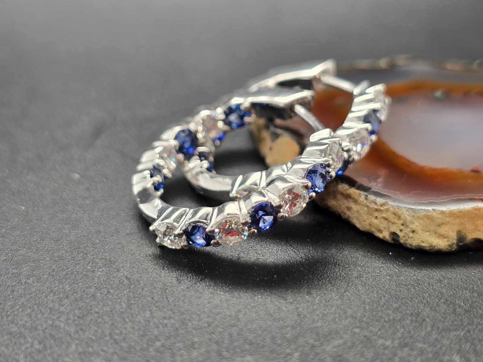 .925 LG Dia and Sapphire Hoop Earrings 1.50cttw
