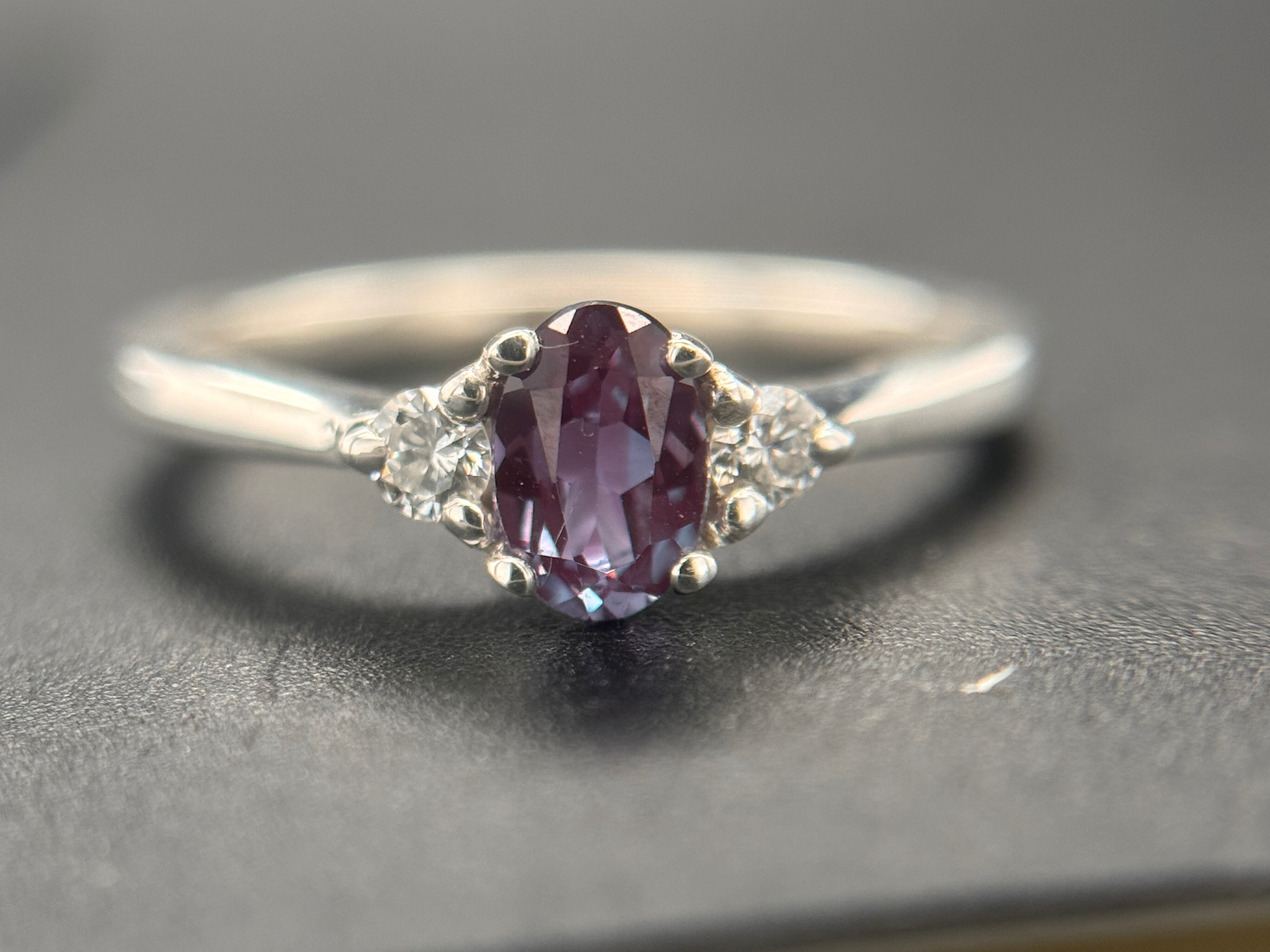 .925 Alexandrite & Diamond 3 Stone Fashion Ring