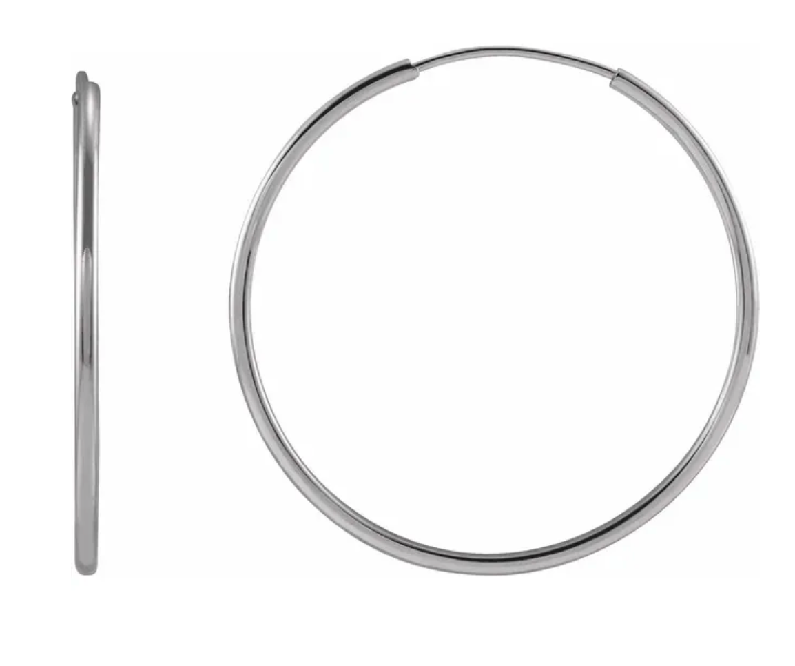 14K White Flexible Endless Tube 25 mm Hoop Earrings