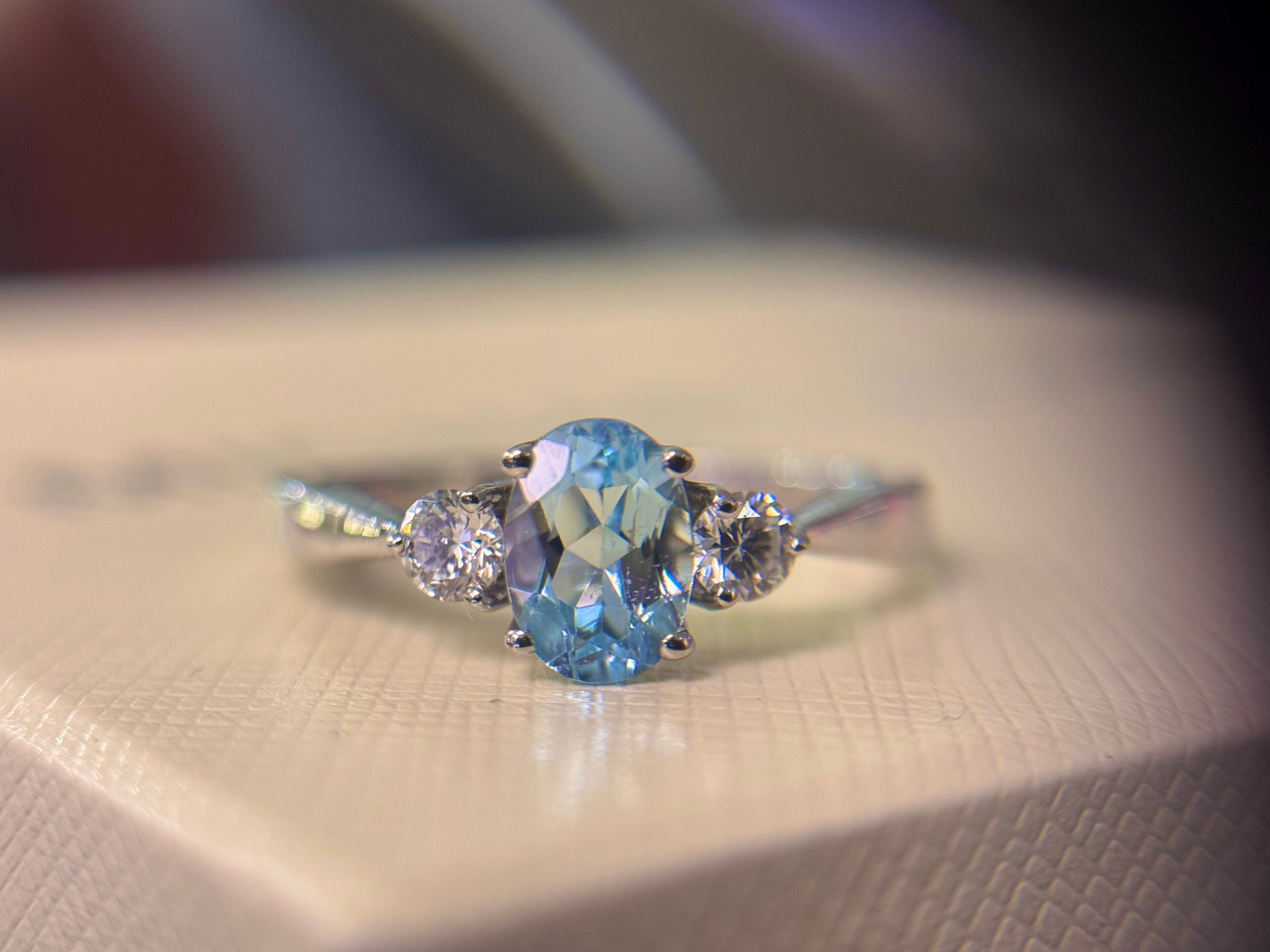 14KW Aquamarine & Diamond Fashion Ring