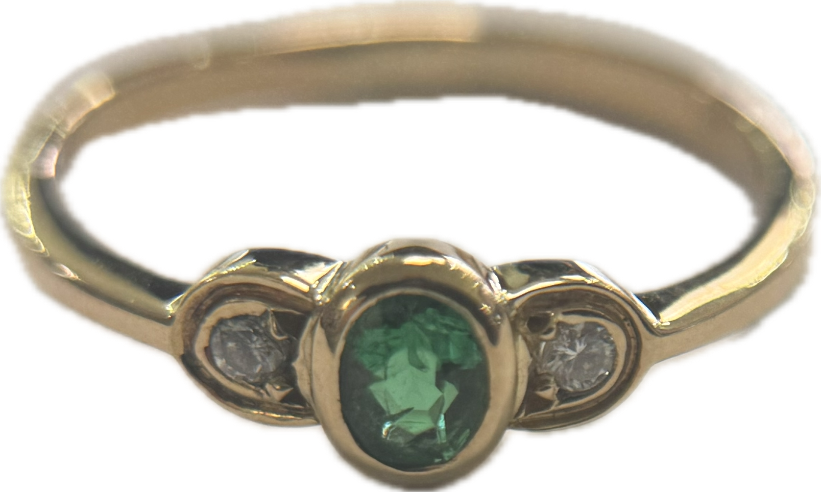 18KY Emerald & Diamond 3 Stone Fashion Ring