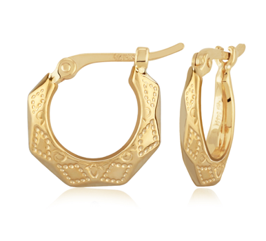Carla 14KY Embossed Diamond-Cut Hoop Earring