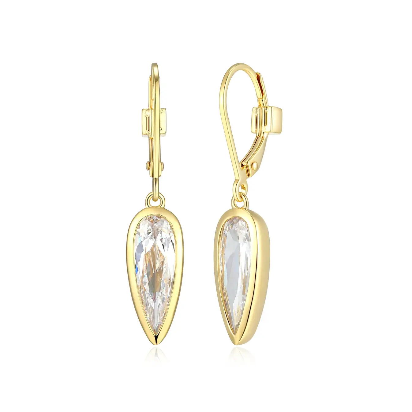 Elle 14KY Plated Sterling Silver Pear Drop CZ Earrings