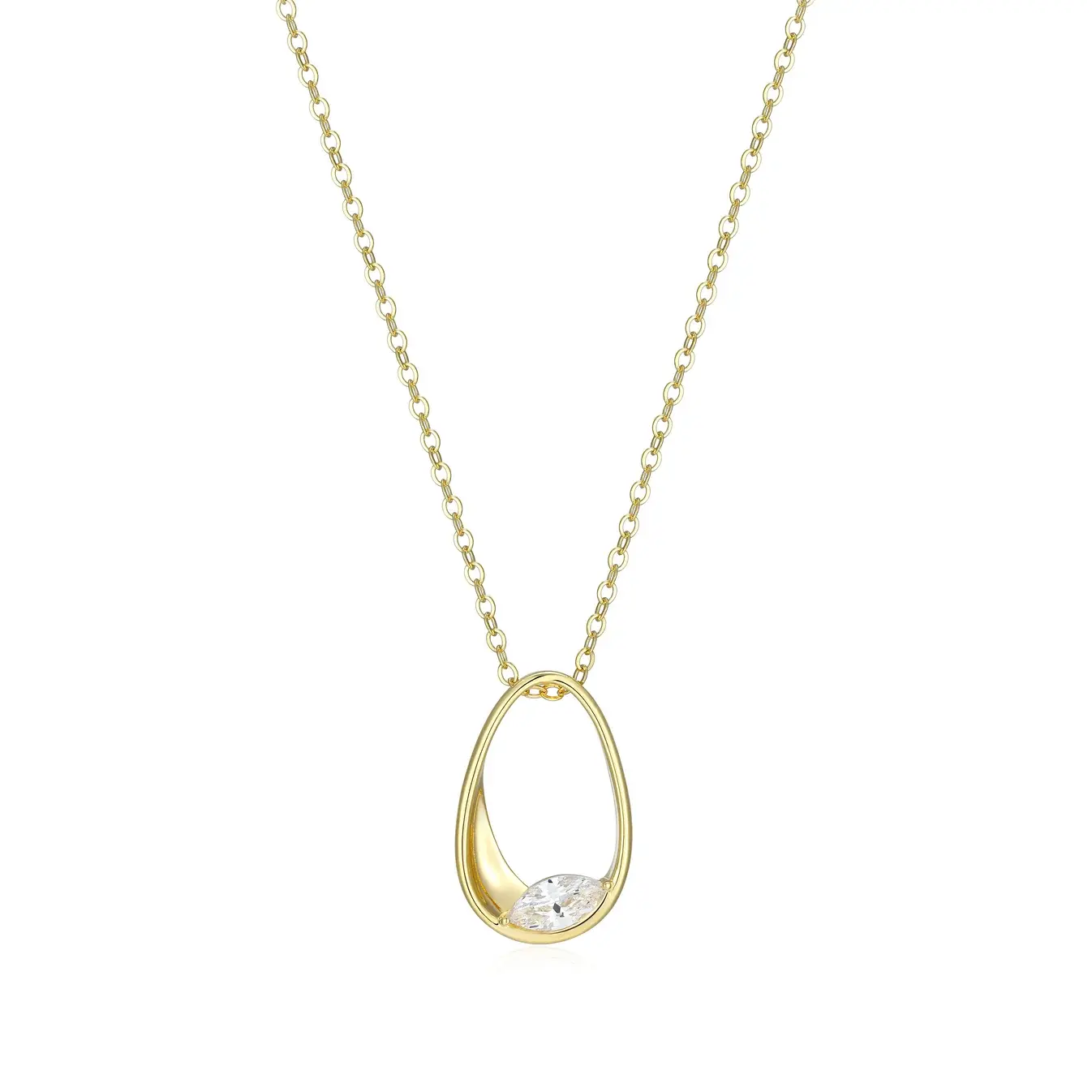 Elle 14KY Plated Sterling Silver Sculpted Oval Necklace