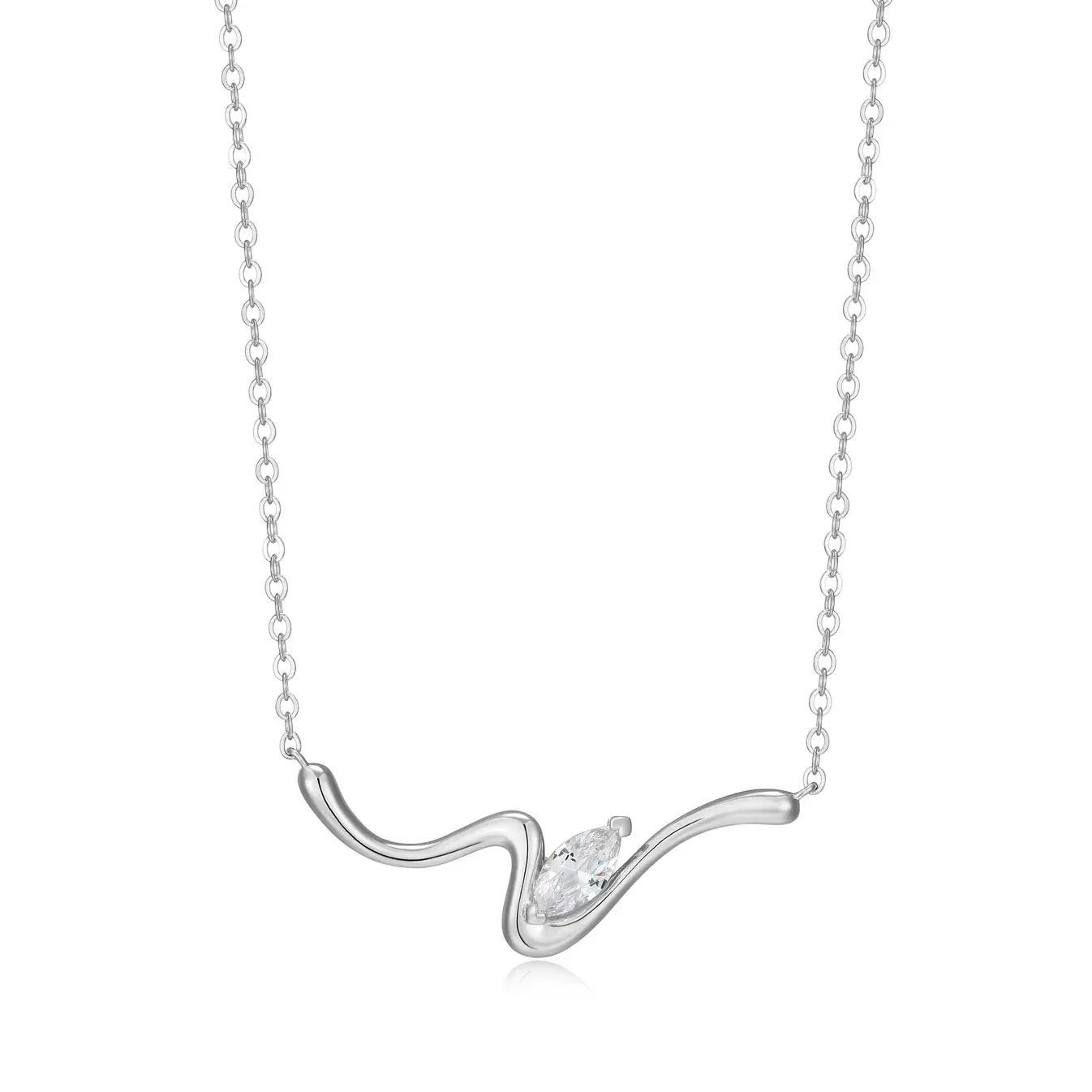 Sterling Silver CZ Marquise Flow Necklace