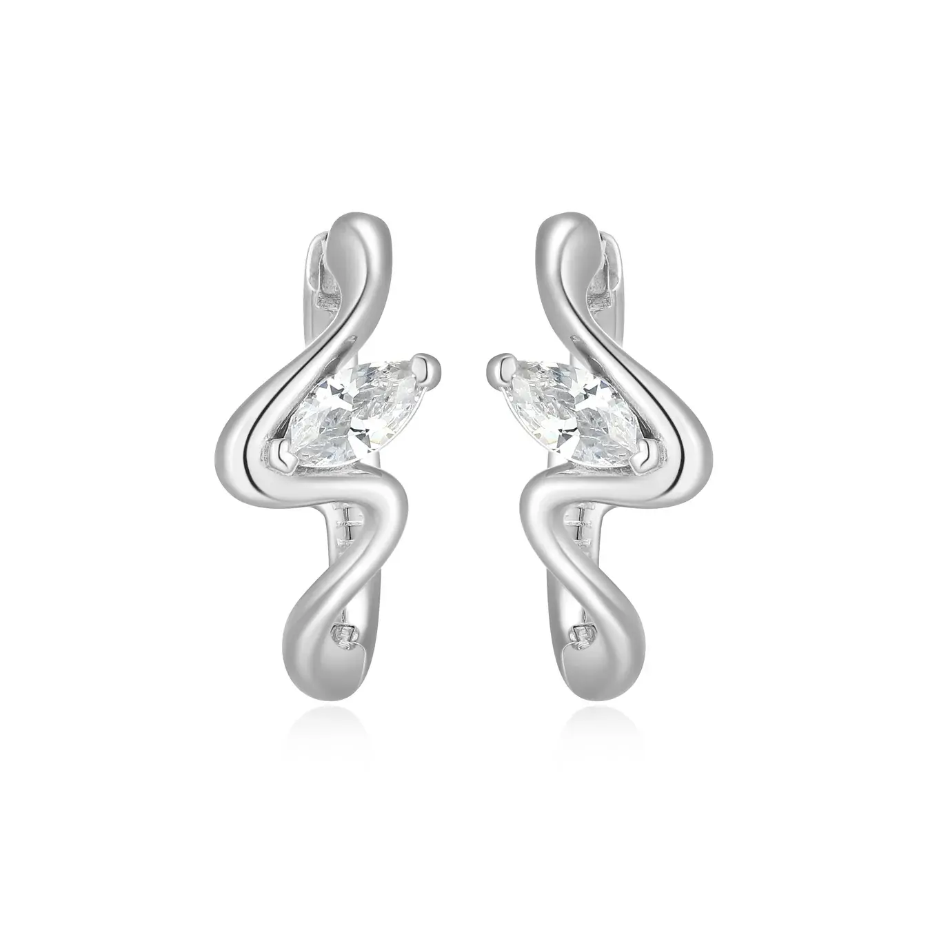 Elle Sterling Silver CZ Marquise Flow Hoop Earrings
