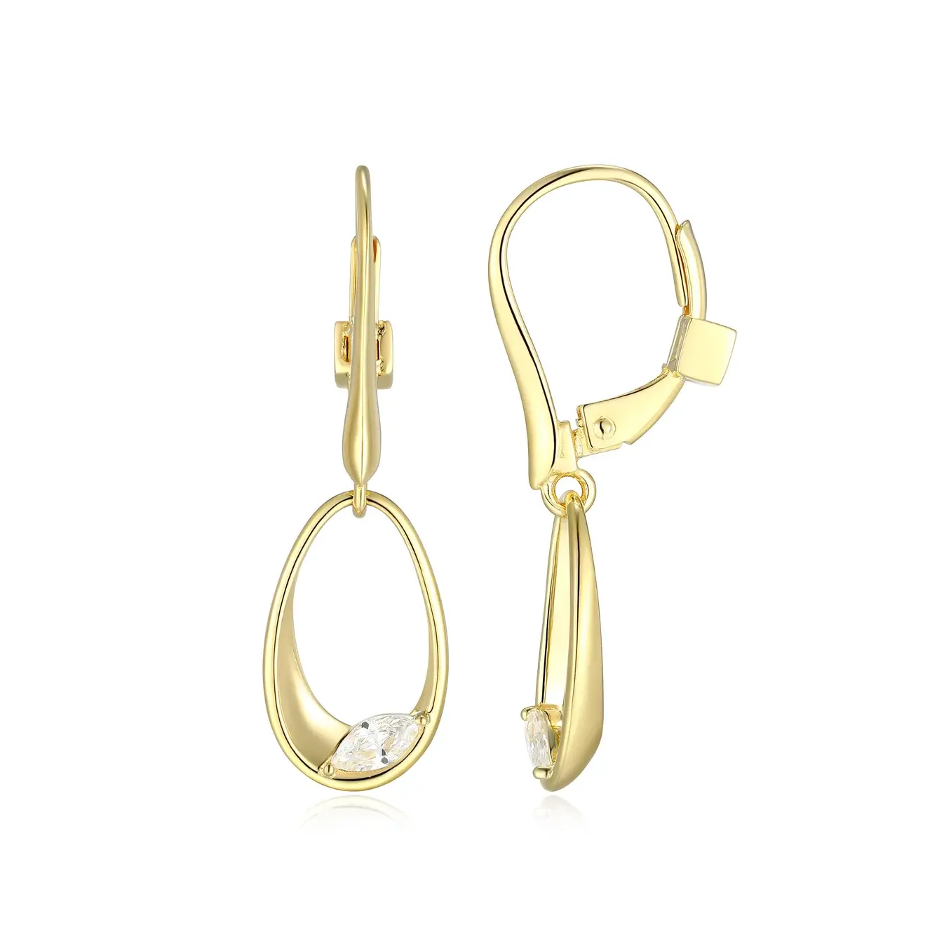 Elle 14KY Plated Sterling Silver Oval Lever Back Earrings