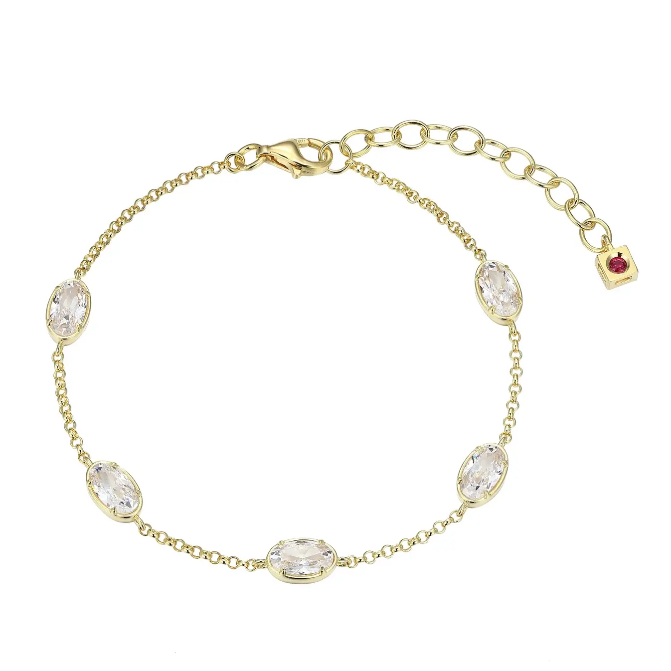 Elle 14KY Plated Silver CZ Station Bracelet