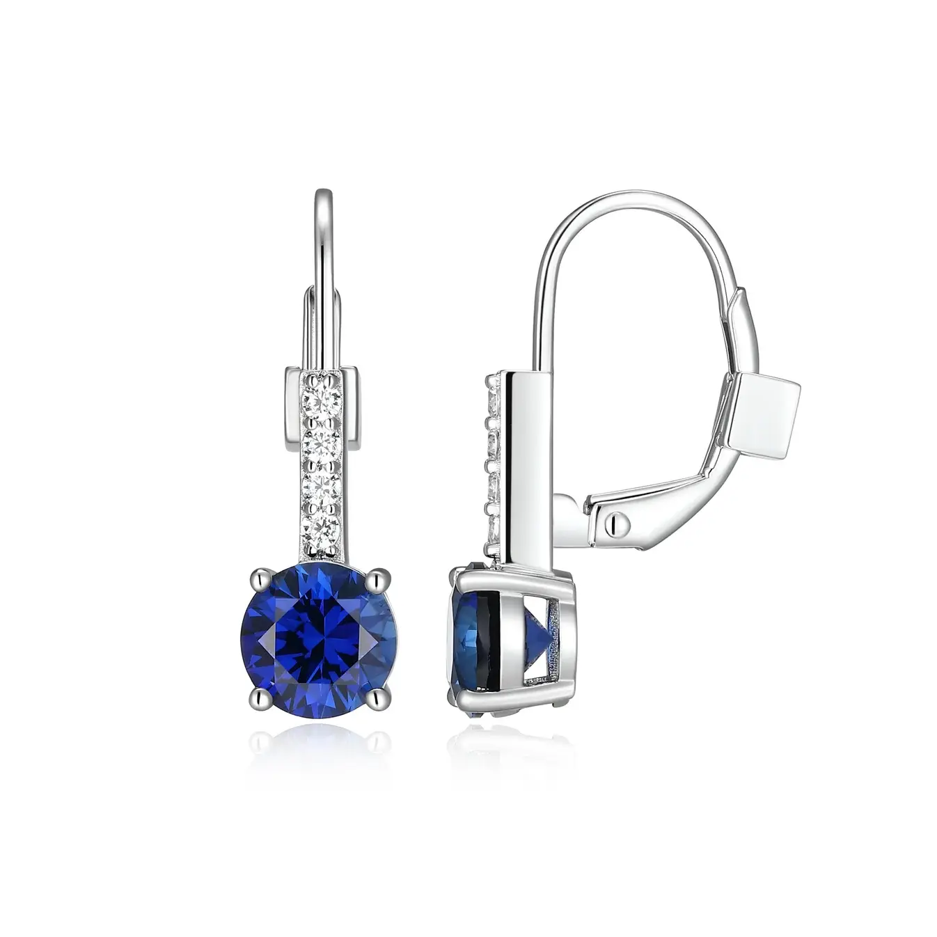 Elle Sterling Silver Blue Sapphire Lever Back Earrings