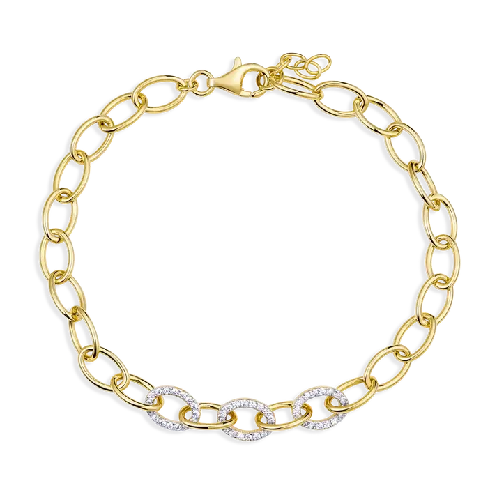 Monte Luna .925 Pave Oval Link Bracelet in 14K Yellow Gold-Plated