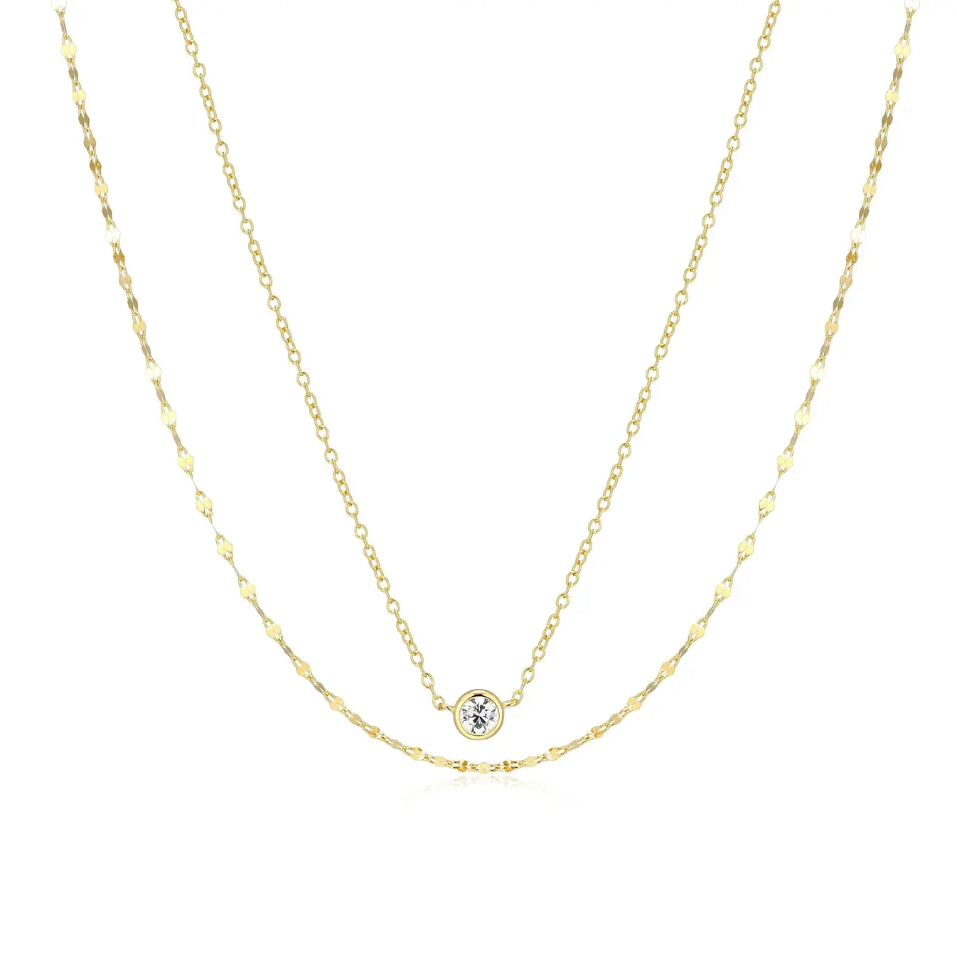 Monte Luna 14KY Plated Sterling Silver Double Cable Chain 1/5CTTW LG Diamond