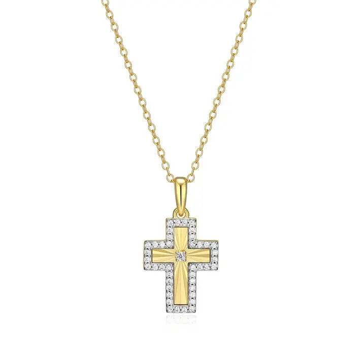 Monte Luna .925 Sunray 14KY Plated Cross Pendent Necklace