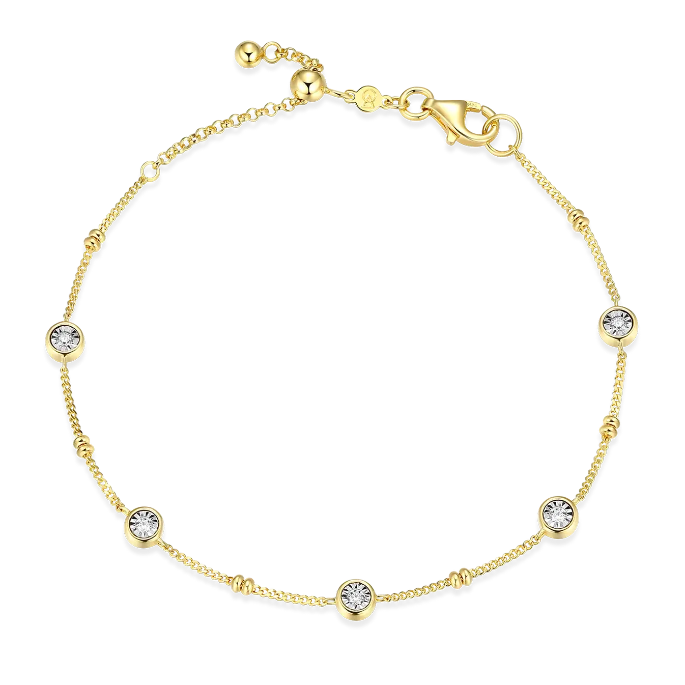 Monte Luna 14KY Plated Sterling Silver LG Diamond Bolo Bracelet