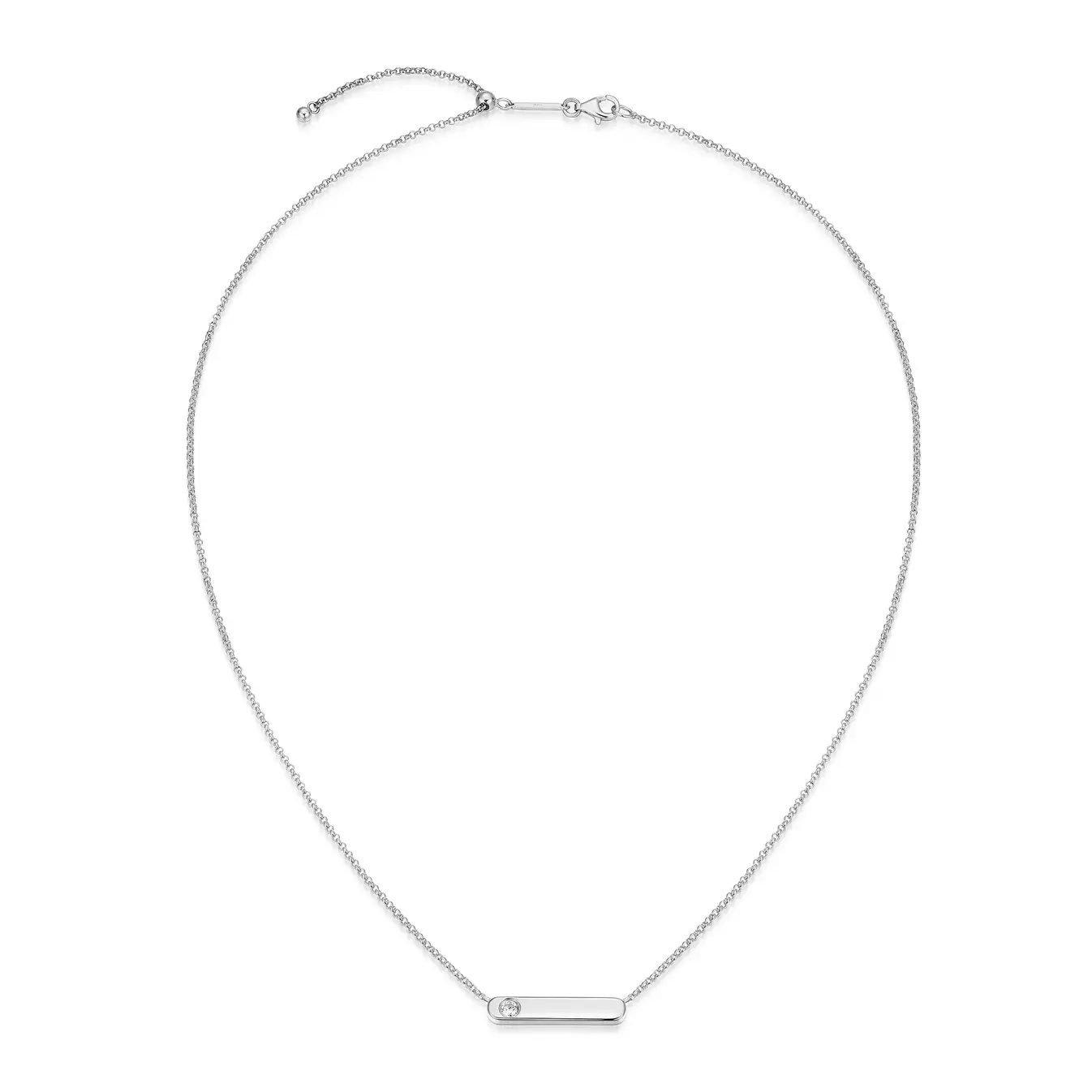 Monte Luna Sterling Silver ID Bar with Bezel-Set Lab-Created Diamond Bolo Necklace