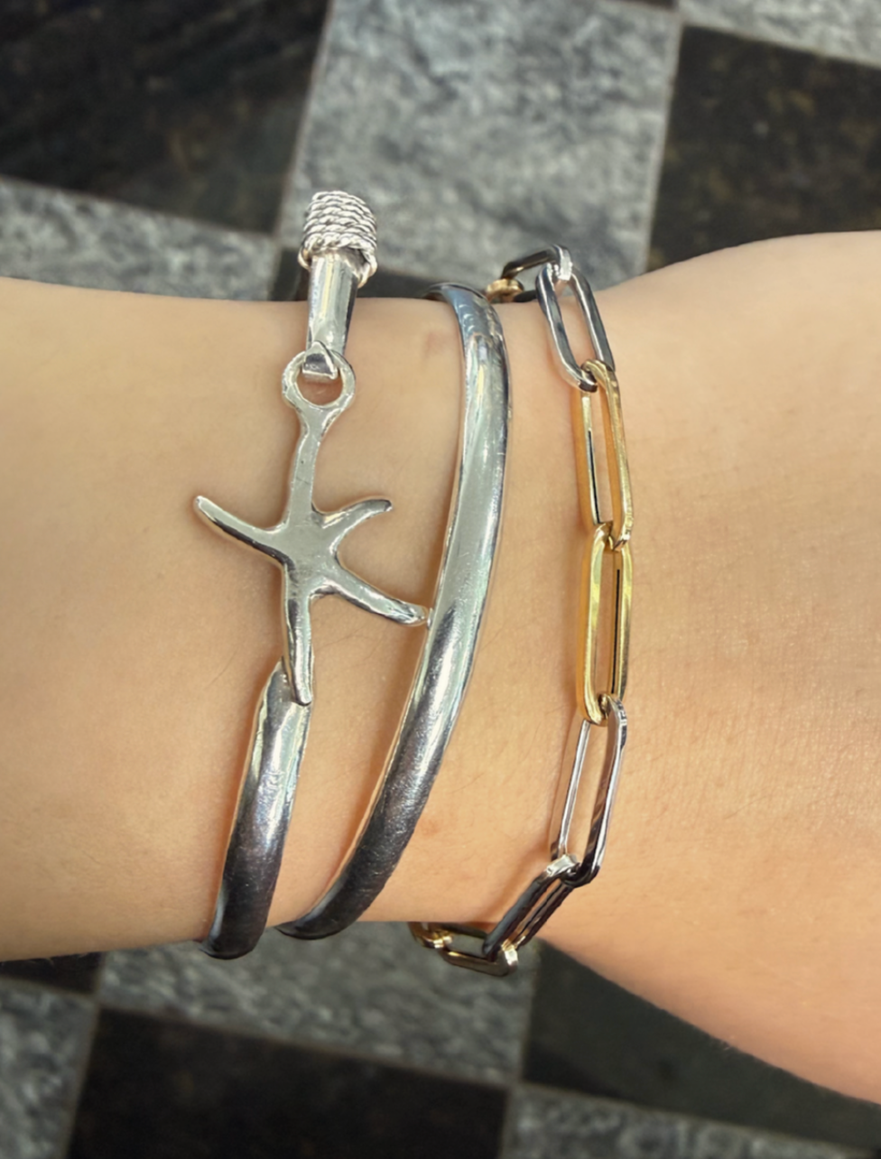 Two Tone 14KW & 14KY Paperclip Bracelet