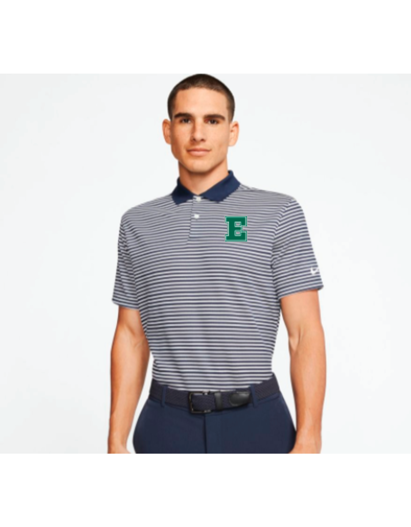 Nike Navy Stripe Men's Golf Polo with E logo