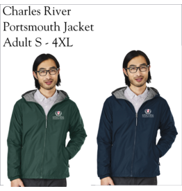 Charles River Crest Logo Portsmouth Jacket, Lined Windbreaker Raincoat, Full-Zip