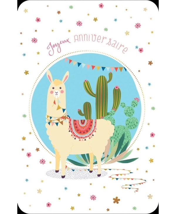 Carte de souhait  Joyeux anniversaire lama