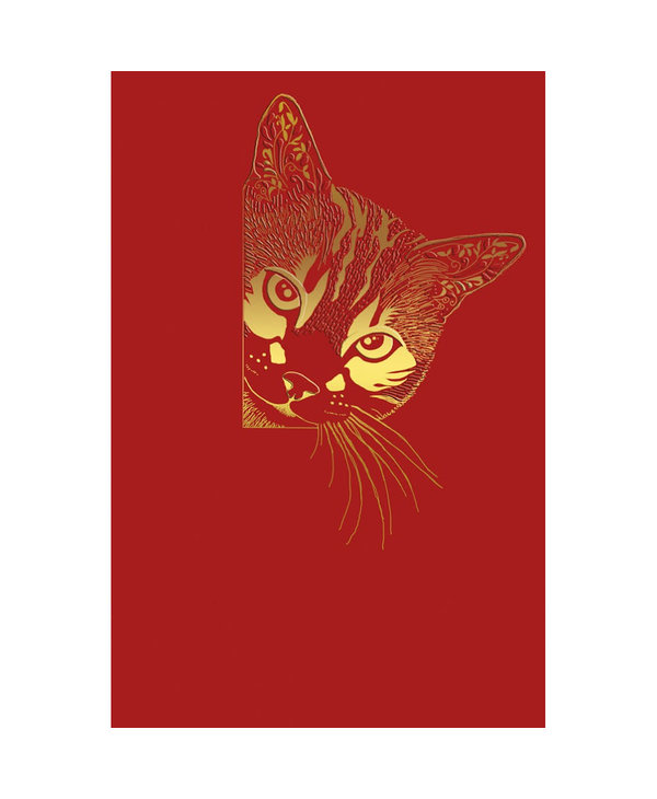 Carte de souhait chat rouge et or