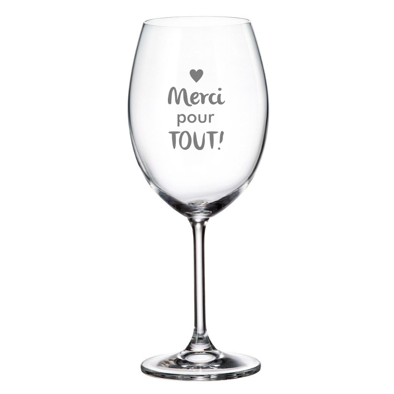 Verre à vin gravé  " Merci pour tout!"