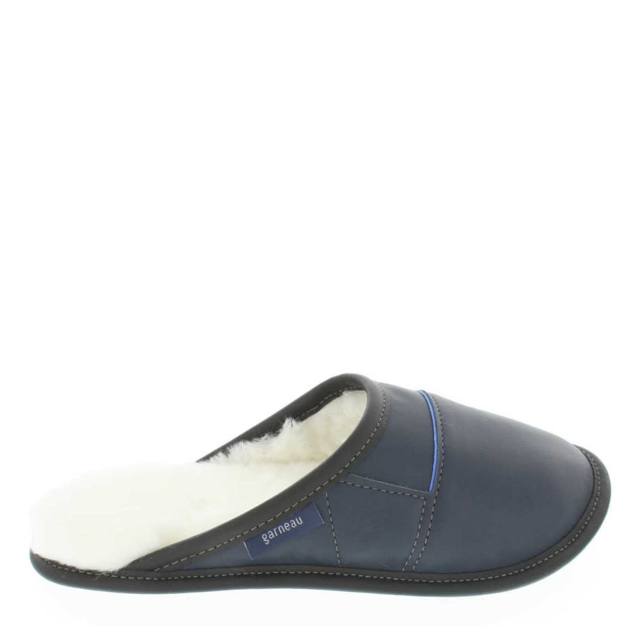 Pantoufle Garneau femme mule cuir marine