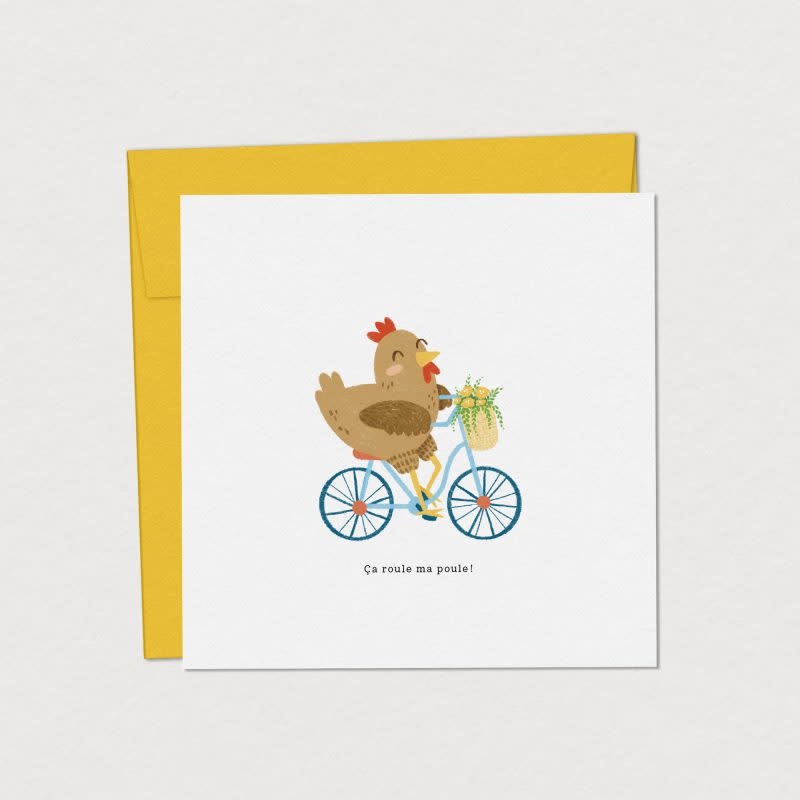 Carte de Souhaits Poulette à Bicyclette