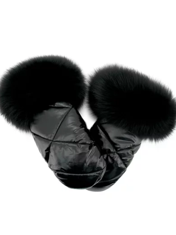 Mitchie's Matchings Mitaines en nylon noir avec bordure en fourrure renard noir M/G MTJS01 BFOX