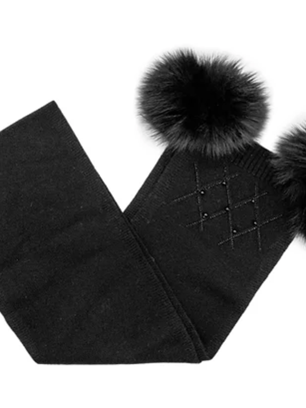 Mitchie's Matchings Écharpe tricotée noire avec pompon en fourrure de renard SCIM78