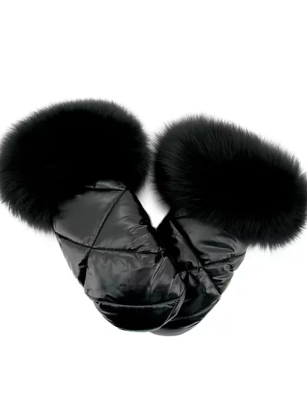 Mitchie's Matchings Mitaines en nylon noir avec bordure en fourrure renard noir P/M MTJS01